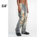 Spot EF JEANS | 2023 New Product, Retro And Old Washing Water Hole Design Straight Jeans Men's Casual Long_mkmklike.com