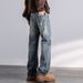 Autumn New Jeans Men's Fit Straight Tube Loose Trendy Brand American Washed Middle Waist Youth American Retro Double Craft_mkmklike.com