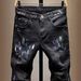 Men's Stretch Skinny Jeans | Distressed Rip & Paint Splatter Design | Washed Black Denim Pants For Street Style_mkmklike.com