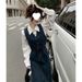 Chicco Early Autumn 2025 New Women's French Retro Denim Small Size Vest Long Dress + Shirt Two-Piece Set_mkmklike.com