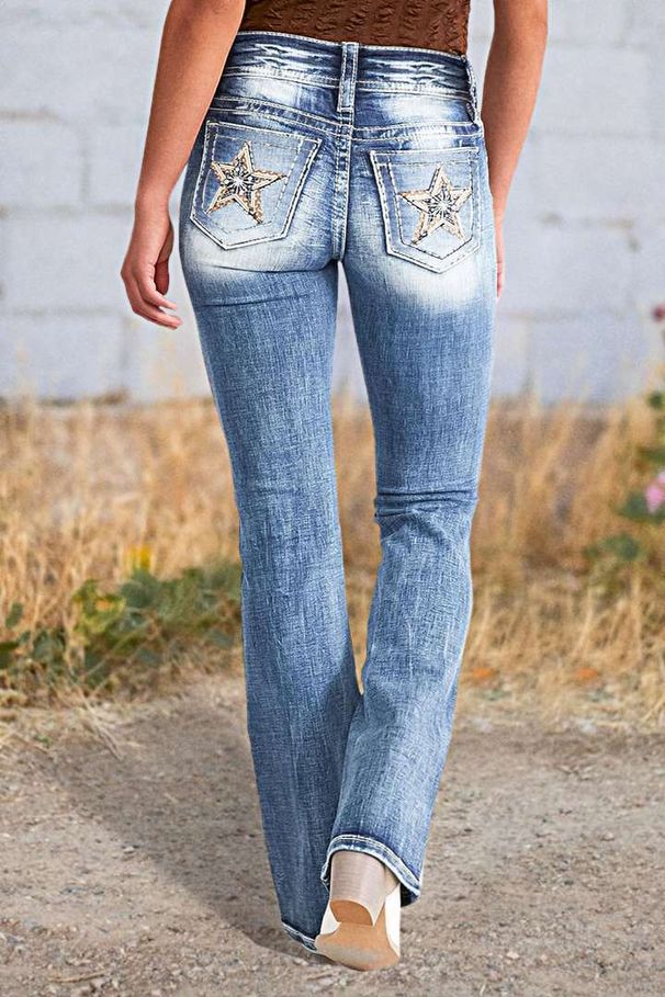 Women's Clothing Spring New Embroidered Jeans For Women High Quality Straight Leg Slim Stretch Trousers_mkmklike.com