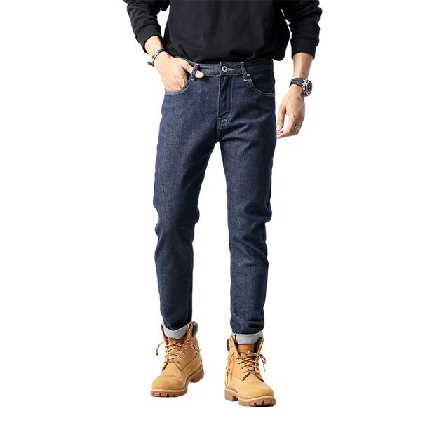 Men's Washed Blue Jeans – Classic Straight Fit With Gothic Letter & Skull Print, Mid-Rise Cotton Denim For Casual Streetwear (28-38)_mkmklike.com