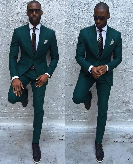 Men's Clothing 2024 New Men's Green Business Casual Suit Men's Two-Piece Groomsman Wedding Banquet Suit_mkmklike.com
