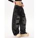 Men's Streetwear Wide-Leg Jeans – Hip-Hop Denim Pants With Distressed Details & Rivet Patches_mkmklike.com