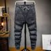 Trendy Brand Versatile Jeans Men's Loose Elastic Elastic Waist Jeans Men's Fattened Plus Size Tied Feet Jeans Men_mkmklike.com
