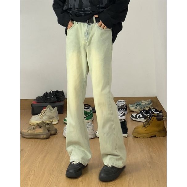 Nordmann Mud Yellow Jeans Men American Retro Loose Straight Trendy Brand High Street Versatile Cool Casual Pants_mkmklike.com