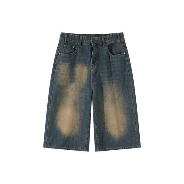 Women's American Retro Distressed Blue Cropped Jeans Summer Thin Loose Fit Mid-Length Over The Knee Wide Leg Shorts_mkmklike.com