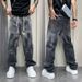 Vintage Straight-Leg Jeans - Unisex High Street Baggy Denim Pants For Men & Women Versatile Black Wash_mkmklike.com