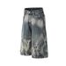 Men’s Clothing Men's Retro Sprayed Monkey Washed Denim Shorts Men's Straight Loose Flame Shorts_mkmklike.com