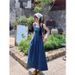Blue Sleeveless Denim Camisole Dress For Women's Spring And Summer New Square Collar Waist Slimming French Style Long_mkmklike.com