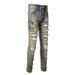 Suitable For All Seasons High Street Clothing Denim Embroidery Jeans Ripped Retro Distressed Slim Fit Men's Pants 6611_mkmklike.com