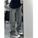 Men's Clothing Men's Straight Leg Blue Jacquard All Over Print Jeans Trendy Summer Design Niche Style High Street Vibe Pants_mkmklike.com