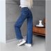 Women's Wide Leg Jeans – High-Waisted Comfort Fit, Dark Blue Denim For Autumn (Sizes 25-32)_mkmklike.com