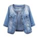 Chicco Korean Version Versatile Stretchy Mid-Sleeve Short Soft Denim Jacket For Women Summer Thin Half-Sleeve Round Neck Small_mkmklike.com