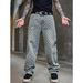 "Men's Premium Embroidered Denim Jeans – Classic Straight Fit, Distressed Blue Wash (Azure, S-2XL)"_mkmklike.com
