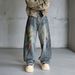 Men’S Graffiti Washed Gray Relaxed Fit Straight Leg Jeans – Urban Streetwear Denim With Artistic Hand-Painted Details | 90s Hip-Hop Inspired_mkmklike.com