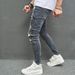 Men's Stretch Skinny Jeans With Knee Rips - Vintage Washed Denim Pants For Casual Wear (Sizes 28-38)_mkmklike.com