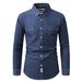 Pulse 2025 Cross-Border European And American Simple Retro Fashion Trendy Casual Denim Long Sleeve Men's Shirt_mkmklike.com