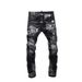 Men's Black And Gray Washed Stretch Slim Jeans Graffiti Paint Scratched Patches American Fashion New_mkmklike.com