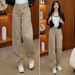 Clair Khaki Simple Straight-Leg Jeans For Women 2025 Autumn Winter Thickened High-Waisted Loose Slimming Versatile Scimitar_mkmklike.com