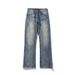 Lightning-pattern Flared Jeans For Men, Fleece-lined, Trendy New Style, Washed Vintage, Loose Straight Cut, Slimming,_mkmklike.com