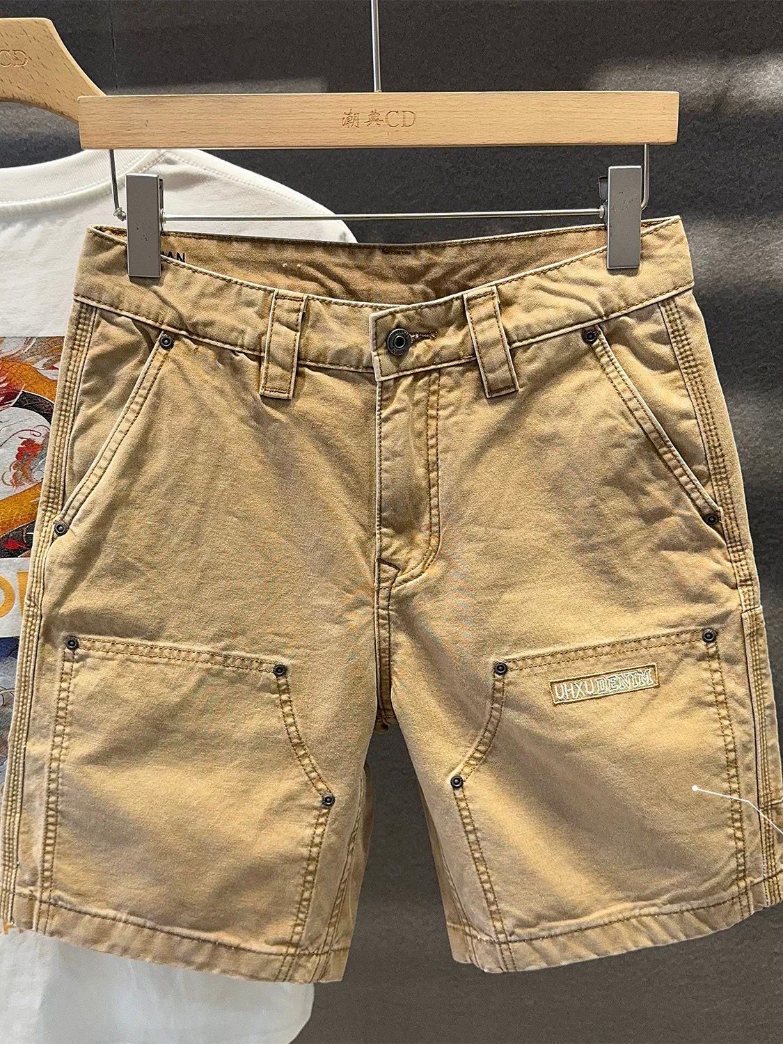 Men's Casual Canvas Shorts - Relaxed Fit, Straight Leg, Light Brown, Fashion Patchwork, Multi-Pocket, Summer Breathable (Sizes 28-36)_mkmklike.com