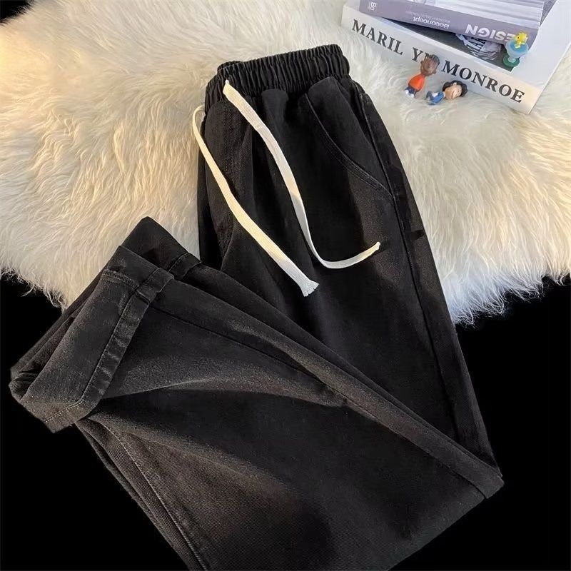 Men's Retro Elastic Waist Jeans Korean Style Straight Leg Loose Fit Trendy Wide Leg Casual Pants For Teenagers_mkmklike.com