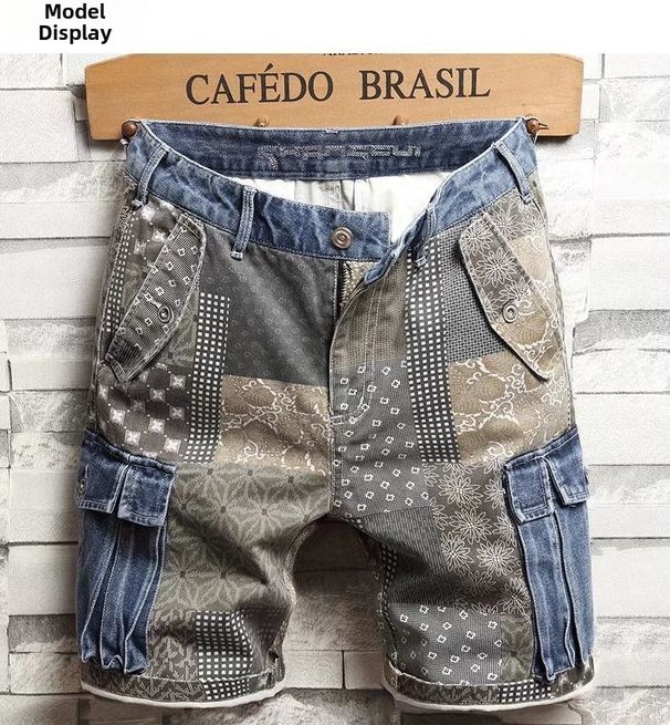 Men's Clothing Men's Summer Denim Shorts Trendy Printed Thin Style Loose Fit Five Point Pants Brand Overalls_mkmklike.com