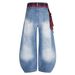 2025 New Plaid Lace-Up American Style Scimitar Jeans Unisex Loose Couple Versatile Casual Pants_mkmklike.com