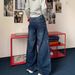 Retro Large Pocket Curved Blade Jeans Men's Autumn New Style High Street Design Loose Slim Straight Wide Leg_mkmklike.com