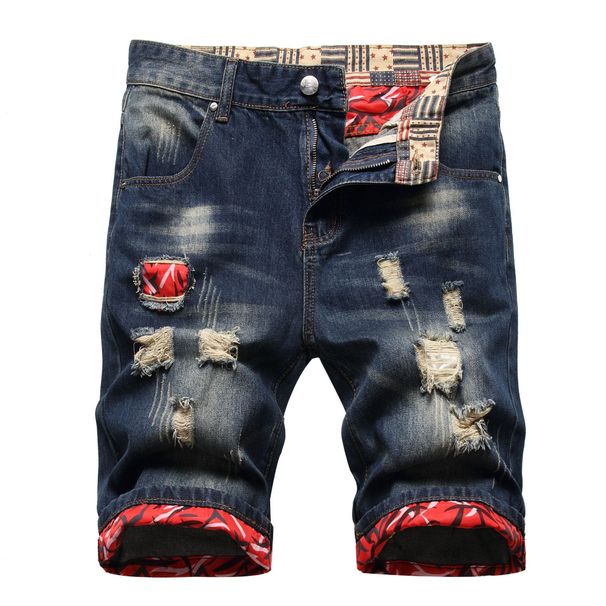 New Style Personalized Ripped Patched Five-Point Pants Frayed Denim Shorts Men's Trendy Fashion Brand_mkmklike.com