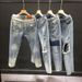 Men's Distressed Jeans Slim Fit Stretch Denim Pants With Washed Effect For Casual Wear_mkmklike.com