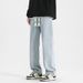 Men's Straight Leg Jeans Midweight Cotton Wide Leg Pants Trendy Loose Fit Casual Trousers for Spring And Autumn Black Blue_mkmklike.com