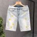 Men's Star-Print Denim Shorts Vintage American Style Distressed Casual Summer Light Blue Wash 5 Inch Size 28 to 36_mkmklike.com
