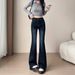 Stretch Flared Jeans For Women - High Waist Bootcut Denim Pants, Slim Fit Vintage Washed Dark Blue, Trendy 70s Retro Style (Ankle/Full/Extra Long)_mkmklike.com