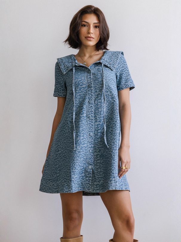 2026 Fashion And Leisure Leopard Pattern Slim Short Sleeved Women's Cowboy Dress 89316_mkmklike.com