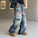 Men's Clothing Men's & Women's Hip-Hop Digital Print Jeans – Loose Fit, Straight Leg, Vintage Washed (Cotton, No Stretch, S-3XL)_mkmklike.com