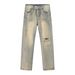 EF JEANS | 2023 Four-season New Casual Straight Korean Version Slim-fit Ripped Mud Yellow Denim Trousers For Men And Women_mkmklike.com