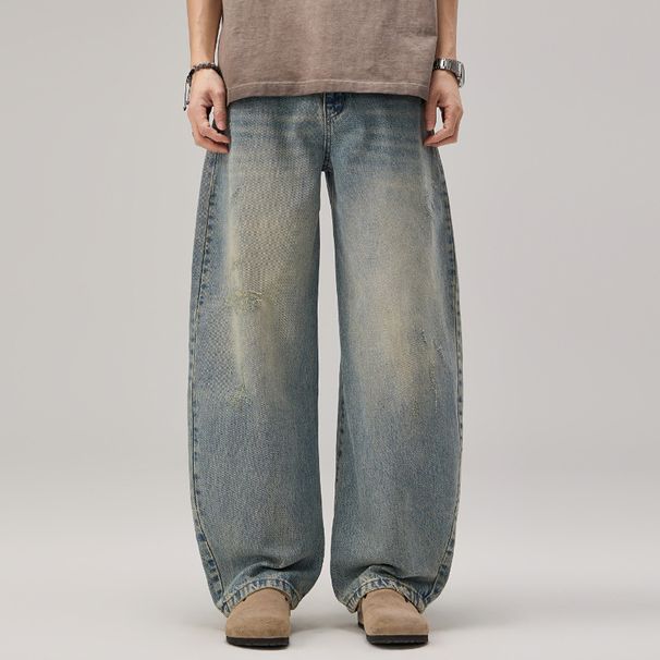 Nordmann Muqiu Clothing | American Retro Washed Scimitar Pants Men's Loose Wide-Leg Cocoon-Shaped Sickle Jeans_mkmklike.com