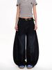 American Washed Distressed Dark Blue Curved Jeans For Men And Women, Loose Wide Leg Vintage Long Pants_mkmklike.com