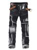 Men's Straight Leg Slim Fit Elastic Pants With Irregular Splicing, Fashionable Multi Craft Jeans, Trendy And Nostalgic Men's Pants (excluding Belt)_mkmklike.com