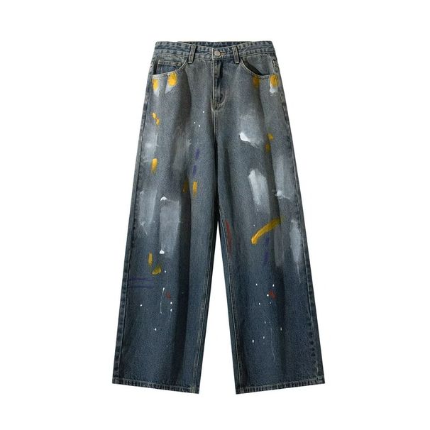 Men's Checkered Jeans - Retro American Style Wide Leg Loose Fit Straight Pants For Big & Tall, Summer & Autumn Casual Trousers_mkmklike.com