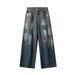 Men's Checkered Jeans - Retro American Style Wide Leg Loose Fit Straight Pants For Big & Tall, Summer & Autumn Casual Trousers_mkmklike.com