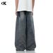 Men's Clothing High Street Graffiti Jeans Ripped Design Loose Wide Leg Lantern Trousers_mkmklike.com