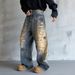 Streetwear Artist Jeans – Distressed Graffiti & Relaxed Straight Fit – Urban Baggy Denim Pants For Men_mkmklike.com