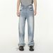 Men's Clothing Korean Vintage Washed Straight-Leg Jeans – Distressed Ombre Fade, Relaxed Fit, Mid-Rise, No-Stretch Cotton Blend (Classic Blue)_mkmklike.com