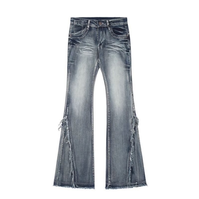 ELLE American Style Frayed Edge Slim Fit Flared Jeans For Women Vintage Pear Shape Body Hot Girl Design Niche High Waist Long_mkmklike.com
