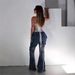 Women's Clothing Women's Slim Fit Distressed Cargo Jeans Lace Up Details High Street Style Spring Flattering Slightly Flared Denim_mkmklike.com