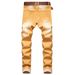 Men's Slim Fit Stretch Jeans Classic Yellow Denim Comfort Flex Straight Leg Casual Smart Wear_mkmklike.com