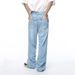 Men's Clothing Korean Retro Washed Distressed Slim Fit High Waist Jeans For Women - Vintage Light Blue Denim Pants With Flowy Drape_mkmklike.com